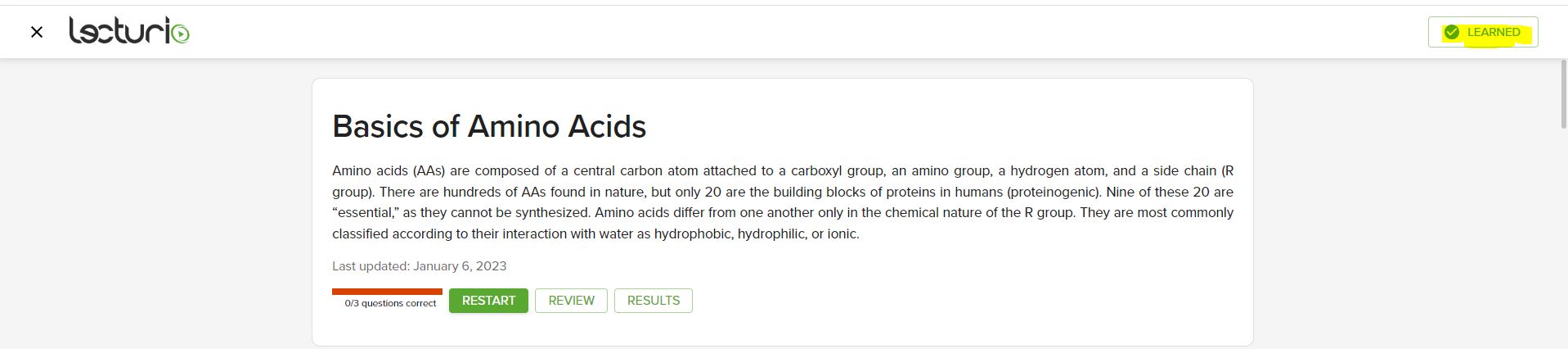 Learning progress for Concept Pages
