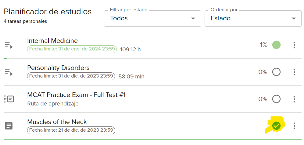 Progreso para Concept Pags en Study Planner