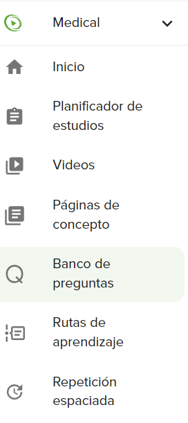 Banco de preguntas en la barra de navegación