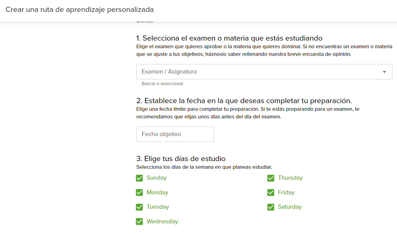 Configuración de la ruta de aprendizaje personalizada