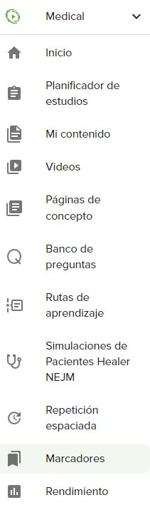 Ubicación de los marcadores en el panel de navegación